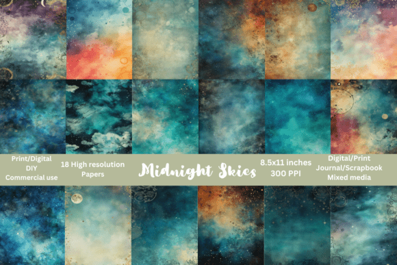 18 HI-RES 8.5x11 Print Ready Backgrounds: Celestial Design Assets