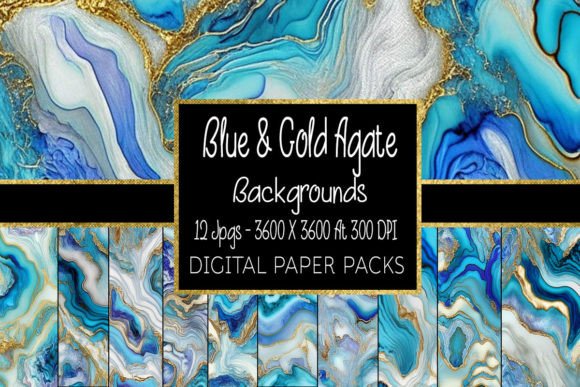Blue and Gold Agate Backgrounds: Modern Glamour for Digital Creators