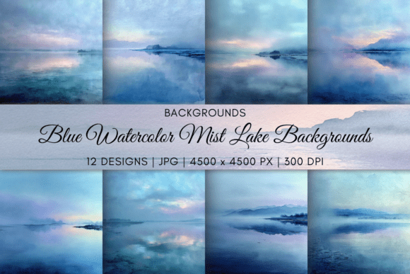 Blue Watercolor Mist Lake Backgrounds for Serene Design