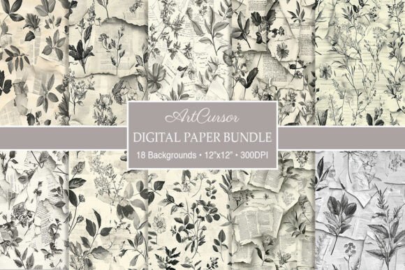 Elevate Your Designs with Botanical Torn Paper Digital Backgrounds