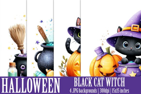 Halloween Black Witch Cat Backgrounds S1: Spooky & Stylish
