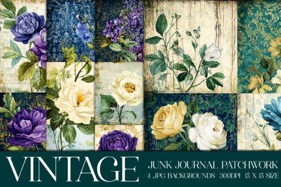 Junk Journal Patchwork Backgrounds S14: Vintage Texture for Modern Design