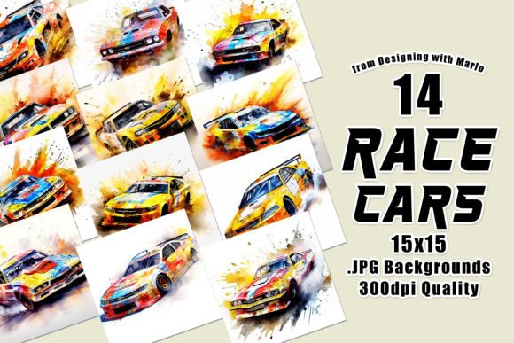 Rev Up Your Designs with Watercolor Race Cars Backgrounds