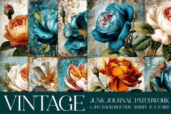 Unleashing Vintage Charm: Junk Journal Patchwork Backgrounds S12