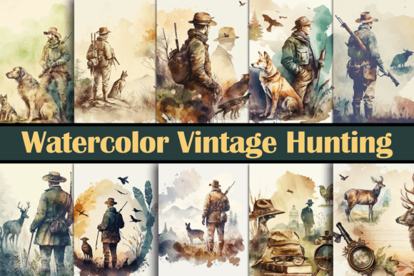 Watercolor Vintage Hunting Backgrounds for Authentic Design