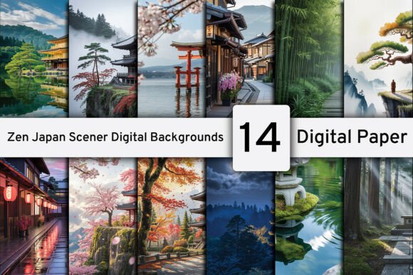 Zen Japan Scener Digital Backgrounds: Effortless Tranquility for Your Projects